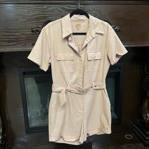 Guess Beige Short Sleeve Belted Romper